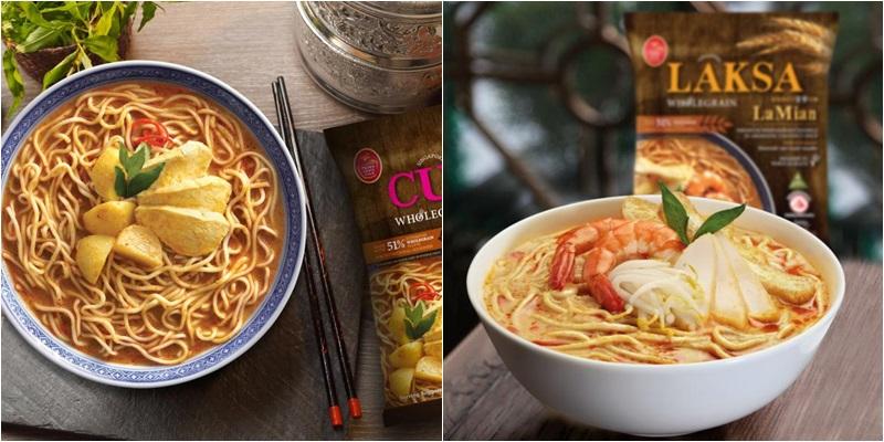 百胜厨的新加坡咖喱全麦拉面(左)和叻沙全麦拉面(右)。(百胜厨照片)