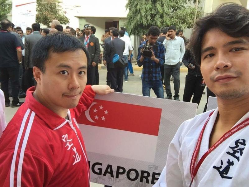 第二届空道世界杯今年2月在印度举行,洪瑀声(右)是首名本地代表。