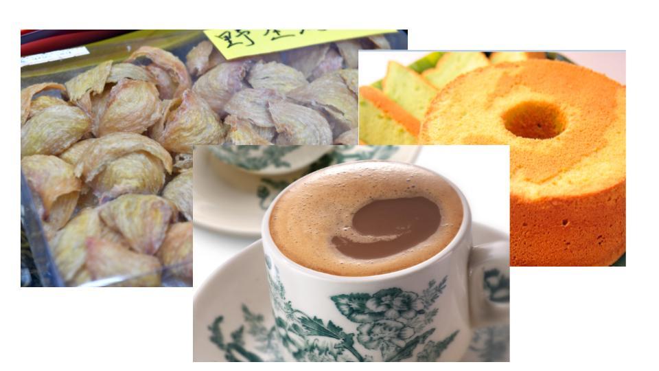 bird's nest, white coffee, pandan cake, 燕窝, 白咖啡, 绿蛋糕