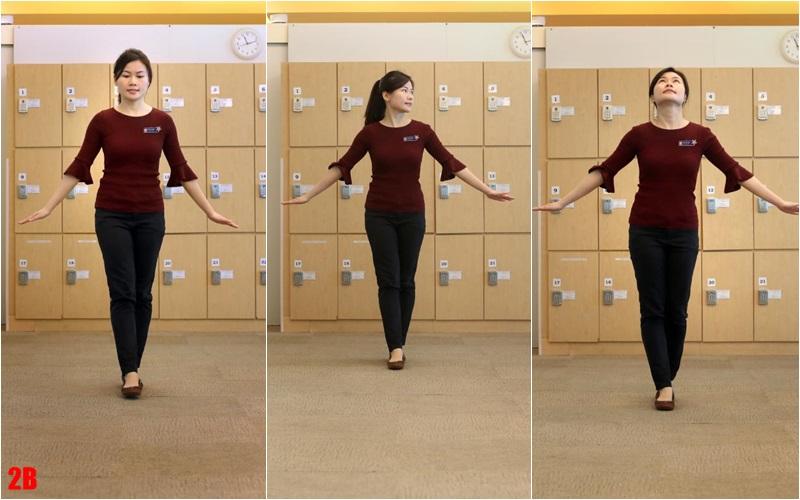 脚板贴脚板走猫步