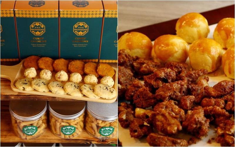 “杂货店”融入桂花糕、咖喱味与葱油饼口味的曲奇饼（左），以及“千层糕味”腰豆及加入蜜糖青柠的黄梨塔。