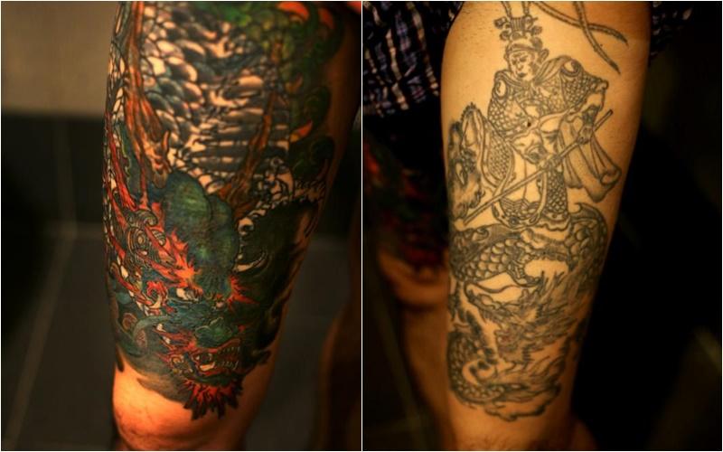 大腿上的两大片刺青，成为卓汉隆年少冲动的永恒烙印。