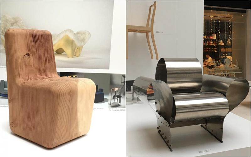 Vitra也跟不少设计师探索实验性，不被商业考量操控的家具，如深泽直人的方块木椅（上图）和Ron Arad的铁片椅（下图）。（林方伟摄）