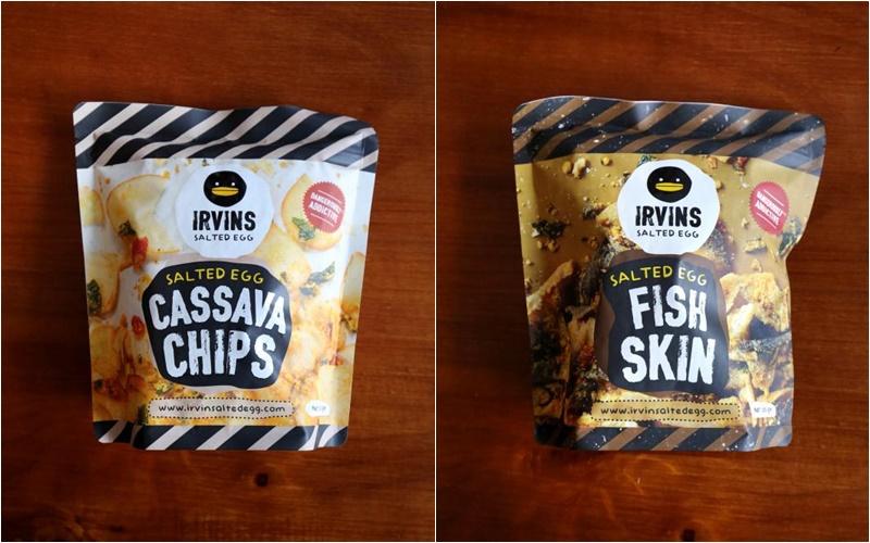 IRVINS Salted Egg的咸蛋木薯片和咸蛋炸鱼皮。
