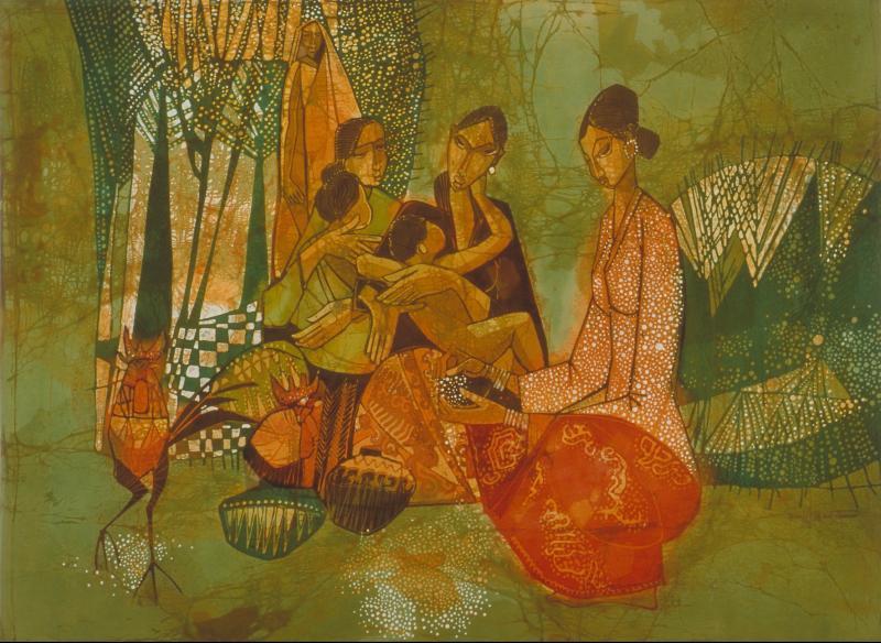 新加坡画家佘金裕的《妇女与小孩》,新加坡国家美术馆收藏。(新加坡国家美术馆提供)