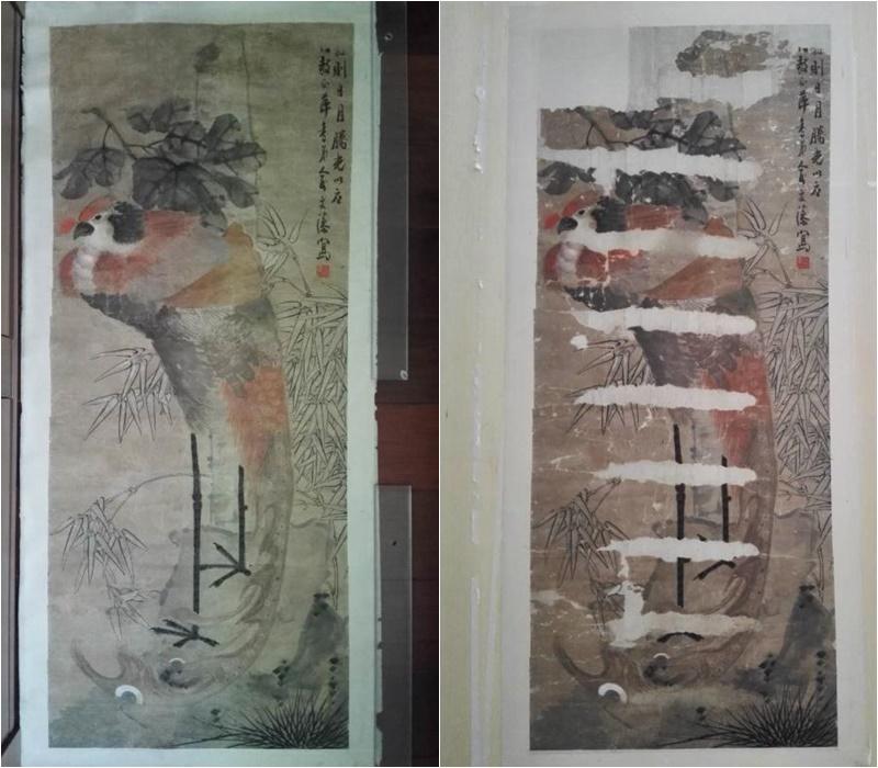 本地画家蔡逸溪作品，早前画幅残缺，经修复师之手完整还原画面。（受访者提供）
