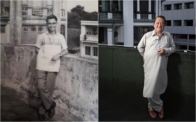 十五六岁和79岁的何惠堂,相隔60多年后站在同一个阳台拍照留念。(何惠堂提供,叶振忠摄)