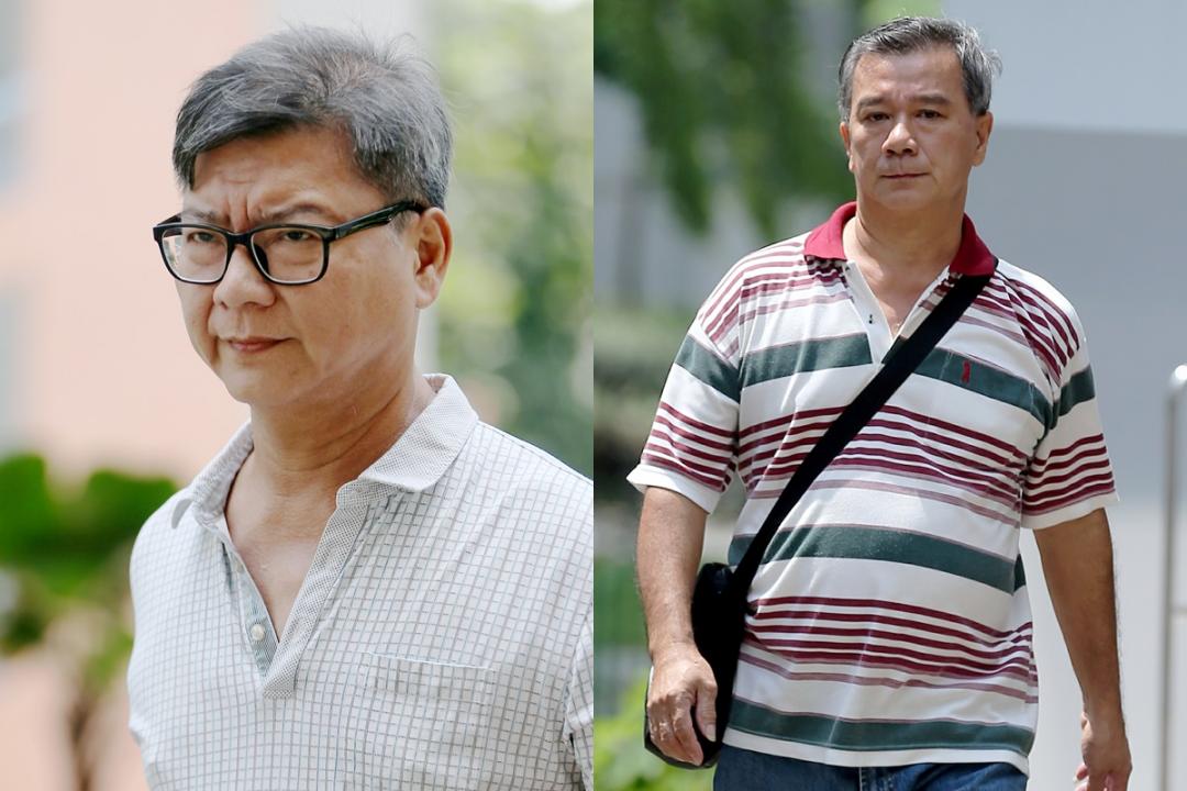 左：经营锦茂阿城榴梿的徐宝生（60岁）被判坐牢三周和罚款5000元，并须缴付7万7000余元罚金。右：徐宝生的弟弟徐宝忠（57岁，译音）被罚款1万元，也须缴付罚金4万6000余元。（海峡时报）