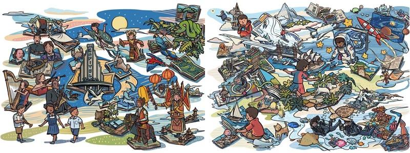 李欣立将旅行和神游结合阅读,让读者在画中与名著人物、地标『相遇』。