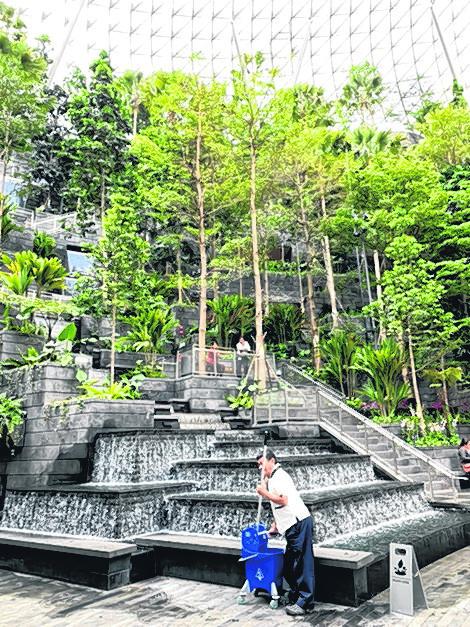 星耀樟宜如此干净漂亮，有赖勤奋打扫的幕后英雄。