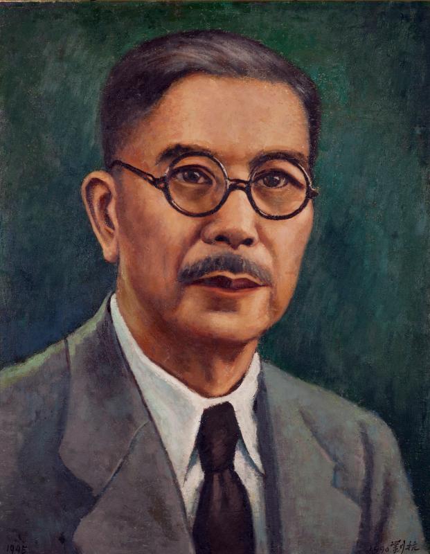先驱画家刘抗肖像油画画华中创校人陈嘉庚(1945)。