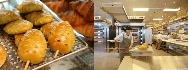 猫山王榴梿面包（左）。店里拥有完善烘焙设备。（谢智扬摄影）