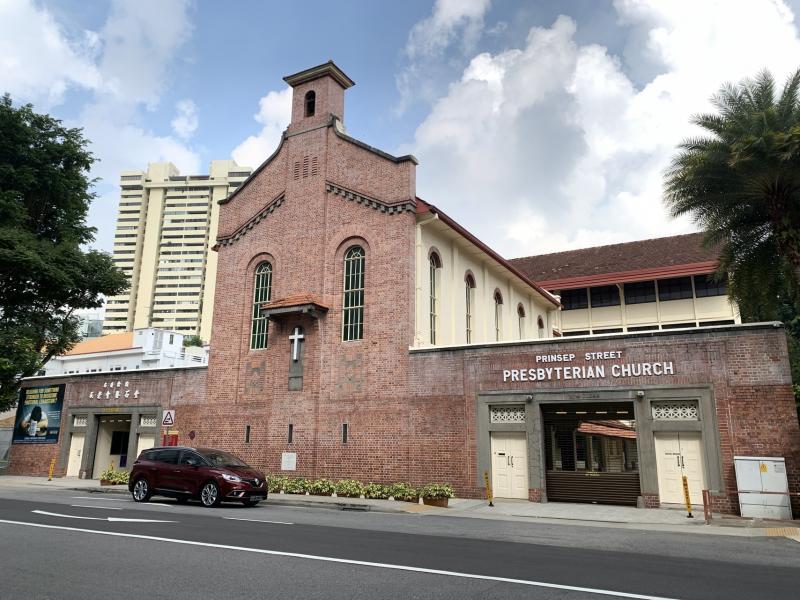 国家古迹：布连拾街长老会教堂 （Prinsep Street Presbyterian Church），历史可追溯至1843年的马来礼拜堂（Malay Chapel）。