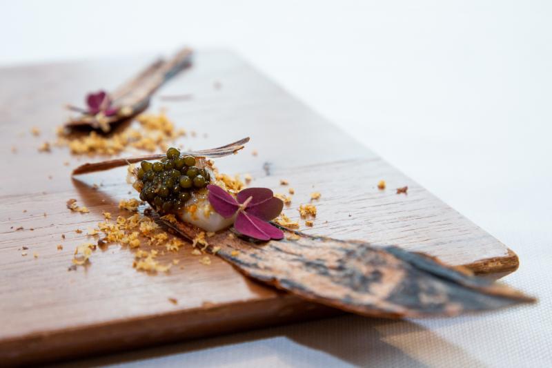 造型如树皮的开胃菜，呈现出日本秋天的味道。