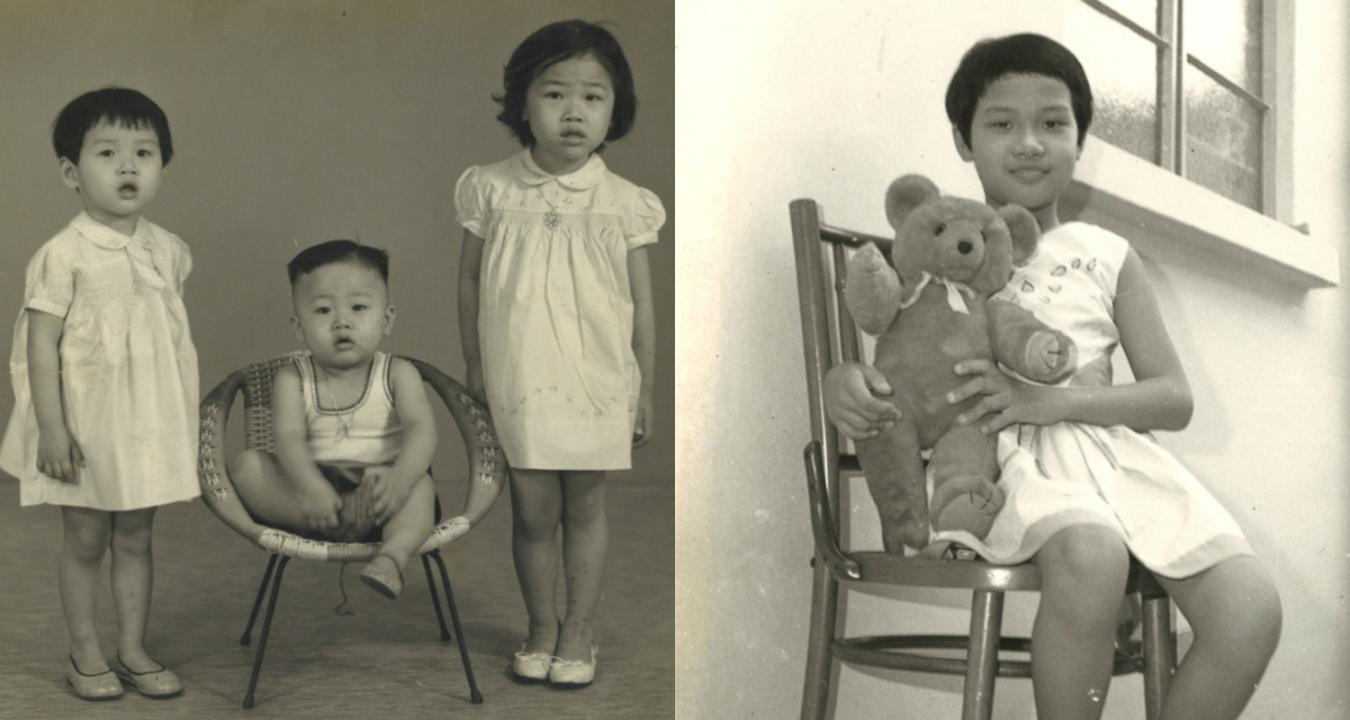 左图：安娜（左）小时候跟弟弟与姐姐的合照。右图：安娜对姐姐的小熊玩偶爱不释手。（图／受访者提供） 