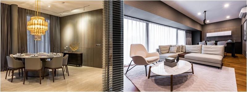 搭配现代意大利式家具与摆设的饭厅一角。