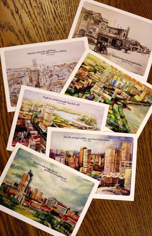 管理层送租户一套画有邵氏大厦旧貌新颜的纪念明信片。