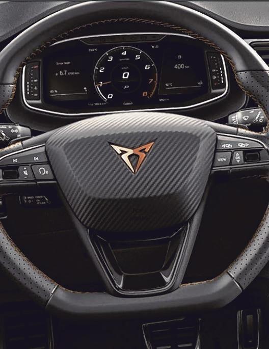 10.2英寸的全液晶仪表盘加上D形皮革方向盘中央的Cupra徽章,凸显战斗风格。