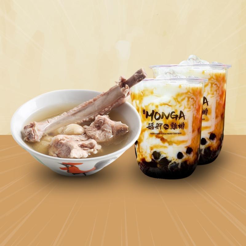 艋胛鸡排把泡泡茶和姐妹品牌发起人肉骨茶组合成外卖套餐。
