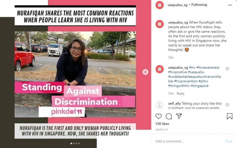 Nurafiqah在U equals U SG公开自己的故事,她是我国首个也是唯一公开自己是HIV感染者的女性。(U Equals U SG提供)