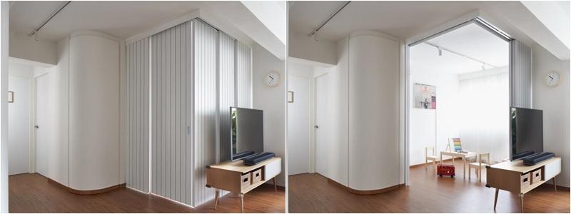 活动板门能应需求敞开或关上，隔出能安静办公的书房，在阻断措施期间派上了用场。