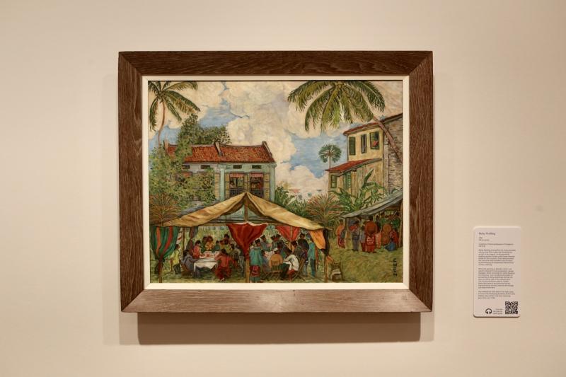 张荔英在南洋美专兼职任教时,画下校园外举行的《马来婚礼》(1962)。