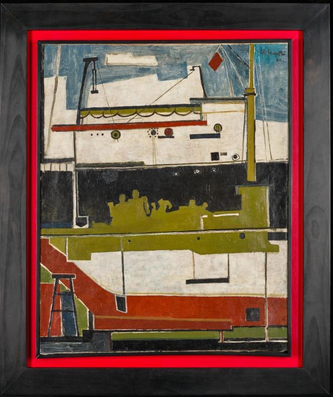 国家美术馆最近收购画家赖凤美以色块与线条为主,构图别致的油画《船只》(1962)。(国家美术馆提供)
