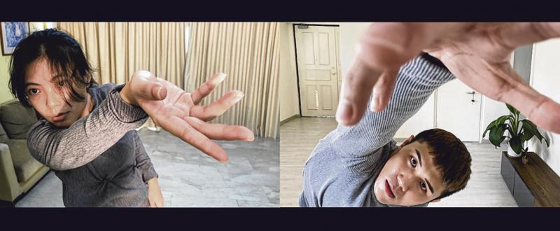 舞人舞团的《纯(e)》,两舞者在各自家中通过Zoom视讯平台完成合舞。(舞人舞团提供)