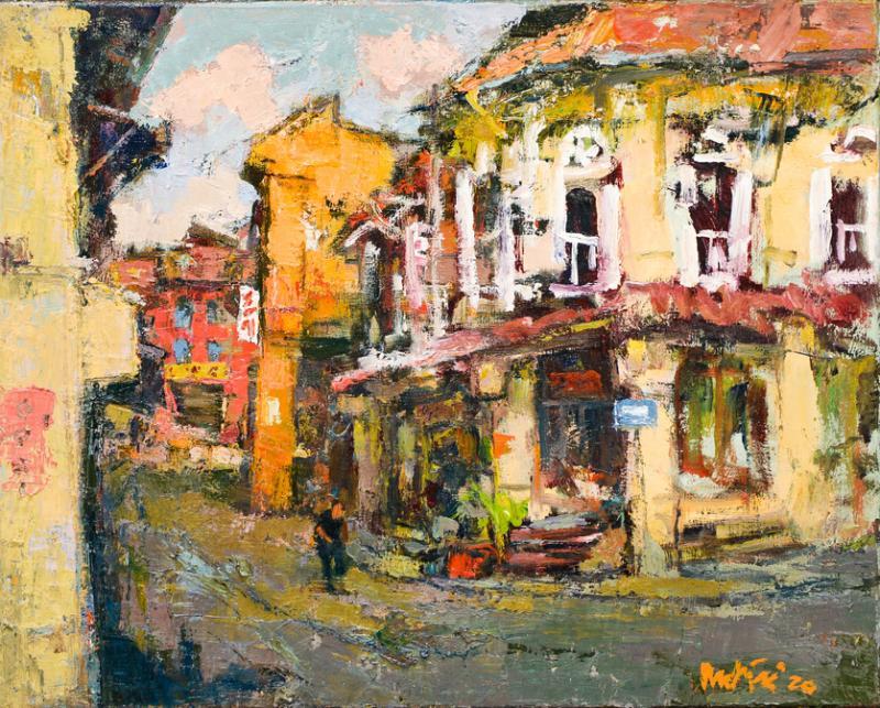 陈楚智的《安祥街》取其街道原来的造型,但改变颜色,用白色勾勒出窗花。