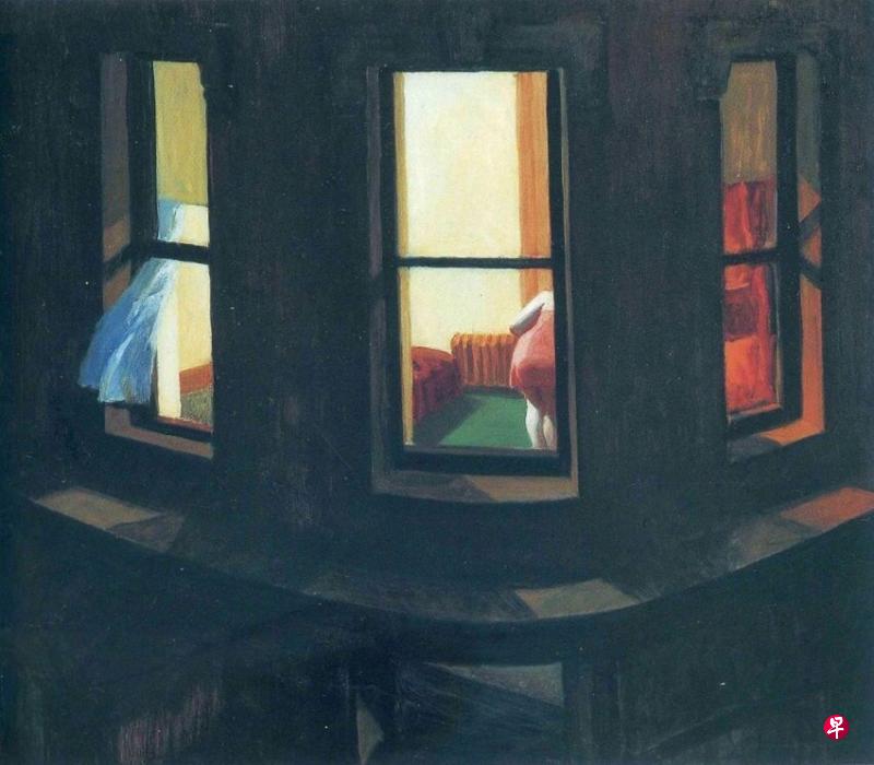 美国画家爱德华·霍普油画《夜窗》(1928),描绘房间里的女人。(取自www.edwardhopper.net) 美国画家爱德华·霍普油画《夜窗》(1928),描绘房间里的女人。(取自www.edwardhopper.net)