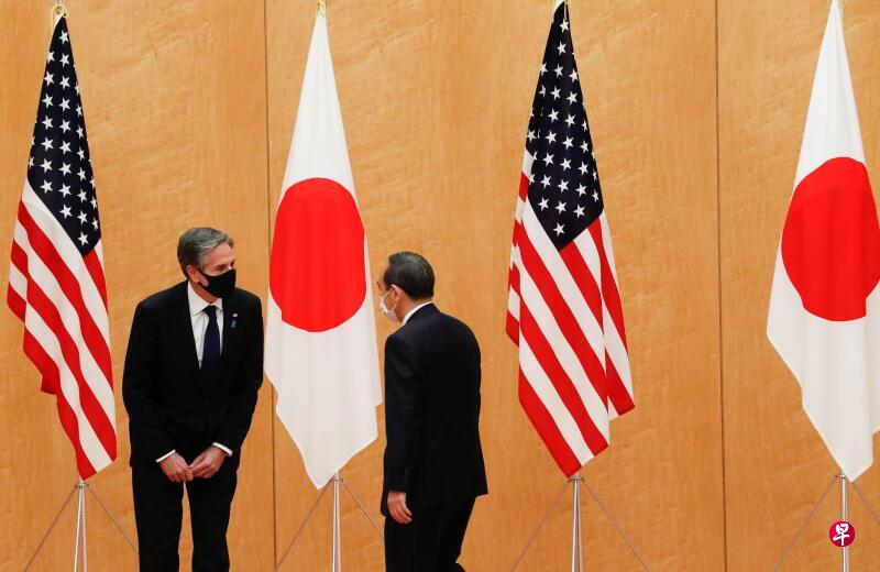 日本政府称,菅义伟此次访美要向世人宣示,美日同盟是印太战略的基础。图为上月美国国务卿布林肯在东京与菅义伟会面。(路透社) 日本政府称,菅义伟此次访美要向世人宣示,美日同盟是印太战略的基础。图为上月美国国务卿布林肯在东京与菅义伟会面。(路透社)