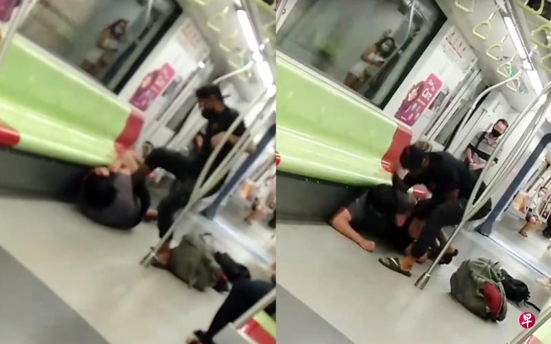 男乘客被打趴在地后,发出哀嚎,但黑衣男没有收手。(取自面簿) 男乘客被打趴在地后,发出哀嚎,但黑衣男没有收手。(取自面簿)