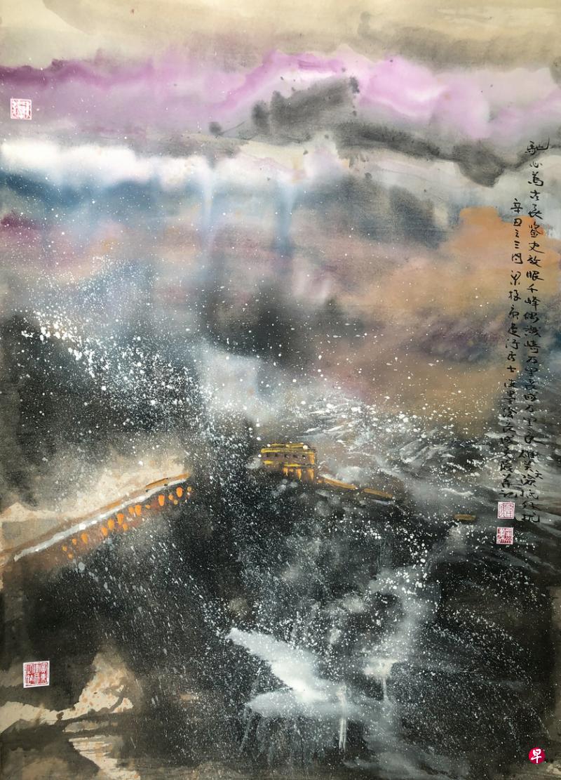 梁振康现代彩墨画《万里长城》。(画家提供) 梁振康现代彩墨画《万里长城》。(画家提供)