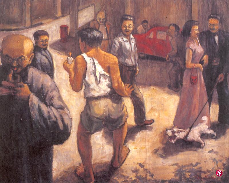 林友权油画《真理何处寻》(1957)参展日本福冈亚洲美术馆“南洋1950-1965:新加坡美术之路”画展。 (档案照片) 林友权油画《真理何处寻》(1957)参展日本福冈亚洲美术馆“南洋1950-1965:新加坡美术之路”画展。 (档案照片)