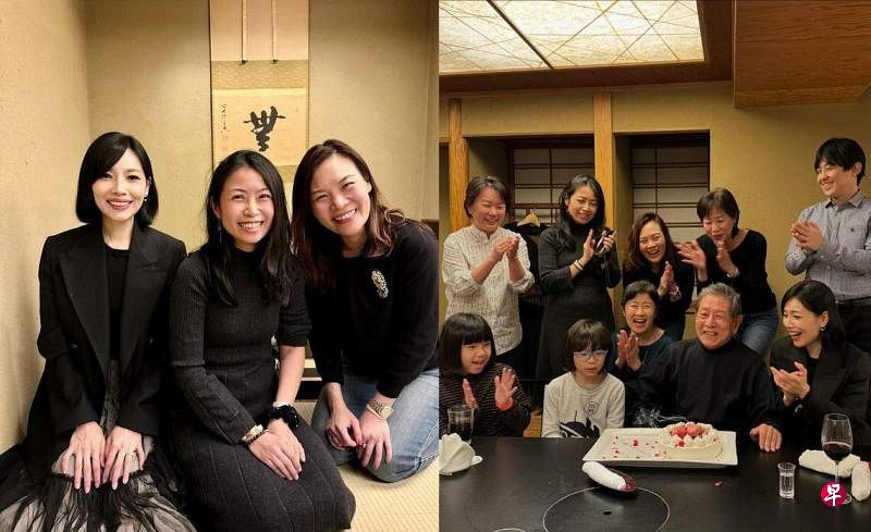 欧菁仙（左图左一）在社媒发文，她趁当年寄宿日本家庭的爸爸立野有文的79岁大寿，召集各两个同学和导师，完成了老人家团聚的愿望。（取自欧菁仙IG）