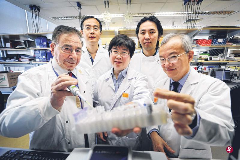 糖尿病的新疗法是由新加坡和英国研究员共同研发,其中包括国际器官移植学界泰斗罗伊·卡恩教授(左起),以及国大杨潞龄医学院科研人员付振营博士、颜舒韵博士、谢境恮博士和李国安教授。(陈渊庄摄) 糖尿病的新疗法是由新加坡和英国研究员共同研发,其中包括国际器官移植学界泰斗罗伊·卡恩教授(左起),以及国大杨潞龄医学院科研人员付振营博士、颜舒韵博士、谢境恮博士和李国安教授。(陈渊庄摄)