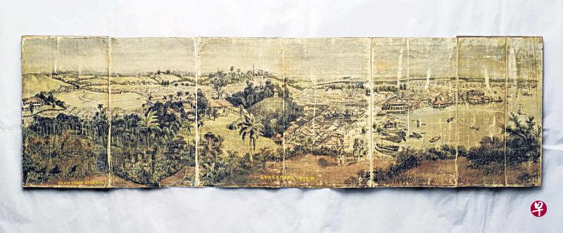 此画主体部分是新加坡华人社区直落亚逸一带的风貌。(国家图书馆提供) 此画主体部分是新加坡华人社区直落亚逸一带的风貌。(国家图书馆提供)