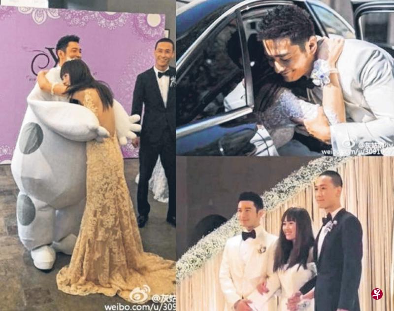 ↑黄晓明(左图左)现身白血病女粉丝小雨的婚礼,并担任证婚人。(微博图) ↑黄晓明(左图左)现身白血病女粉丝小雨的婚礼,并担任证婚人。(微博图)