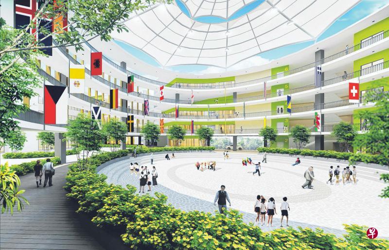 两年后落成的新加坡德国人学校新校舍采用绿色设计概念,并将新增礼堂、科技室和体育场等设施。(新加坡德国人学校提供) 两年后落成的新加坡德国人学校新校舍采用绿色设计概念,并将新增礼堂、科技室和体育场等设施。(新加坡德国人学校提供)