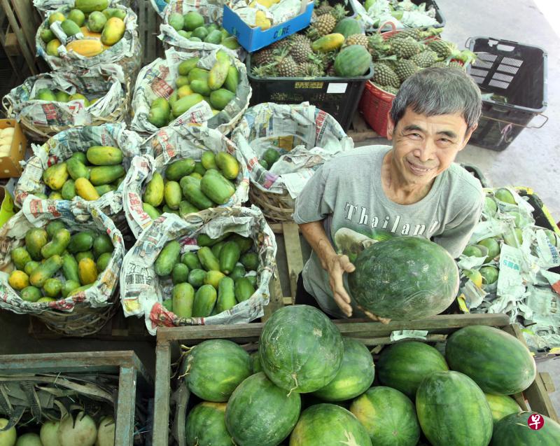 黄如奎说,轻拍西瓜仍是挑选西瓜的最好方式。(邝启聪摄) 黄如奎说,轻拍西瓜仍是挑选西瓜的最好方式。(邝启聪摄)