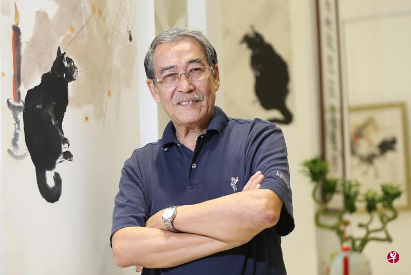 林家雄画猫享有盛名,猫就是焦点,写意画构图简练。(梁伟康摄) 林家雄画猫享有盛名,猫就是焦点,写意画构图简练。(梁伟康摄)