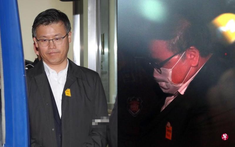 韩国总统朴槿惠的两名亲信安钟范(右)及郑虎成昨日被警方逮捕。(法新社) 韩国总统朴槿惠的两名亲信安钟范(右)及郑虎成昨日被警方逮捕。(法新社)