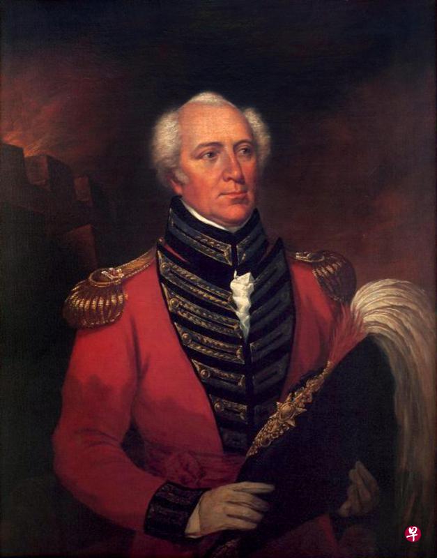 新加坡开埠后首任驻扎官威廉·法夸尔的油画肖像。 新加坡开埠后首任驻扎官威廉·法夸尔的油画肖像。