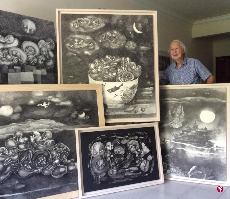 俞隆庆摸索出黑白石版风格画的创作方向。(受访者提供) 俞隆庆摸索出黑白石版风格画的创作方向。(受访者提供)