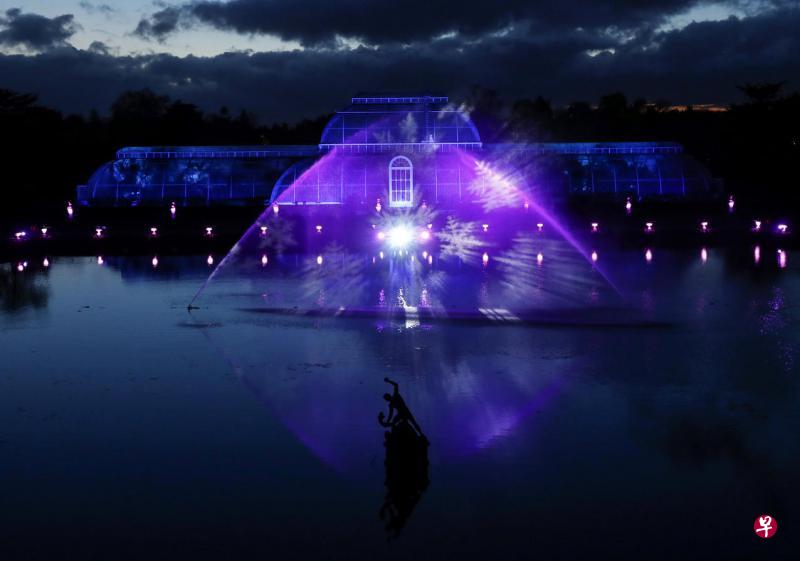 坐落在英国伦敦西南郊的邱园,布置超过6万盏彩灯。(路透社) 坐落在英国伦敦西南郊的邱园,布置超过6万盏彩灯。(路透社)