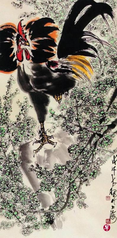 中国画家陈大羽(1912-2001)笔下的大写意雄鸡像老鹰,造型夸张霸气满溢。(互联网) 中国画家陈大羽(1912-2001)笔下的大写意雄鸡像老鹰,造型夸张霸气满溢。(互联网)