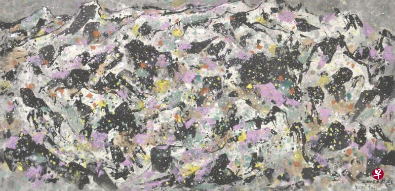 吴冠中2006年彩墨画《夕阳玉龙》。(国家美术馆提供) 吴冠中2006年彩墨画《夕阳玉龙》。(国家美术馆提供)