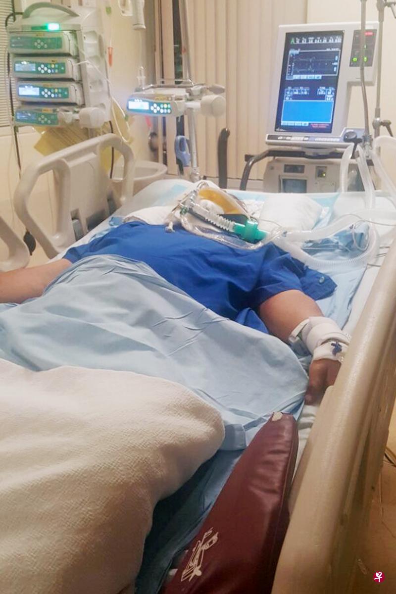 张来发目前躺卧加护病房。(受访者提供) 张来发目前躺卧加护病房。(受访者提供)