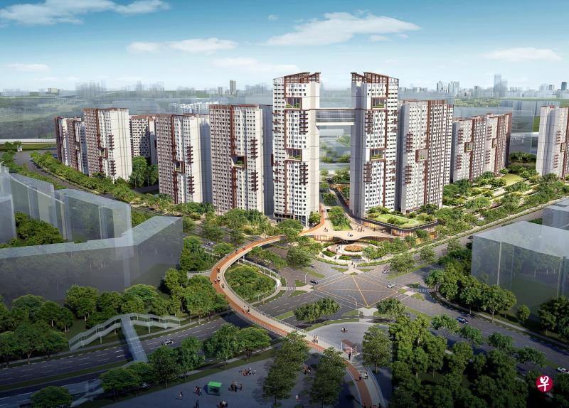 兀兰镇中心将兴建地标性住宅项目，最高可达30多层楼。一条1.9公里长的树林景观连道也将经过这里，让居民步行或骑脚踏车去北部海边。（建屋局构想图）