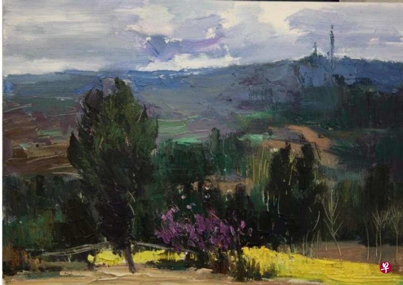 李小梅油画《陕南的春天》(2017年)。 李小梅油画《陕南的春天》(2017年)。